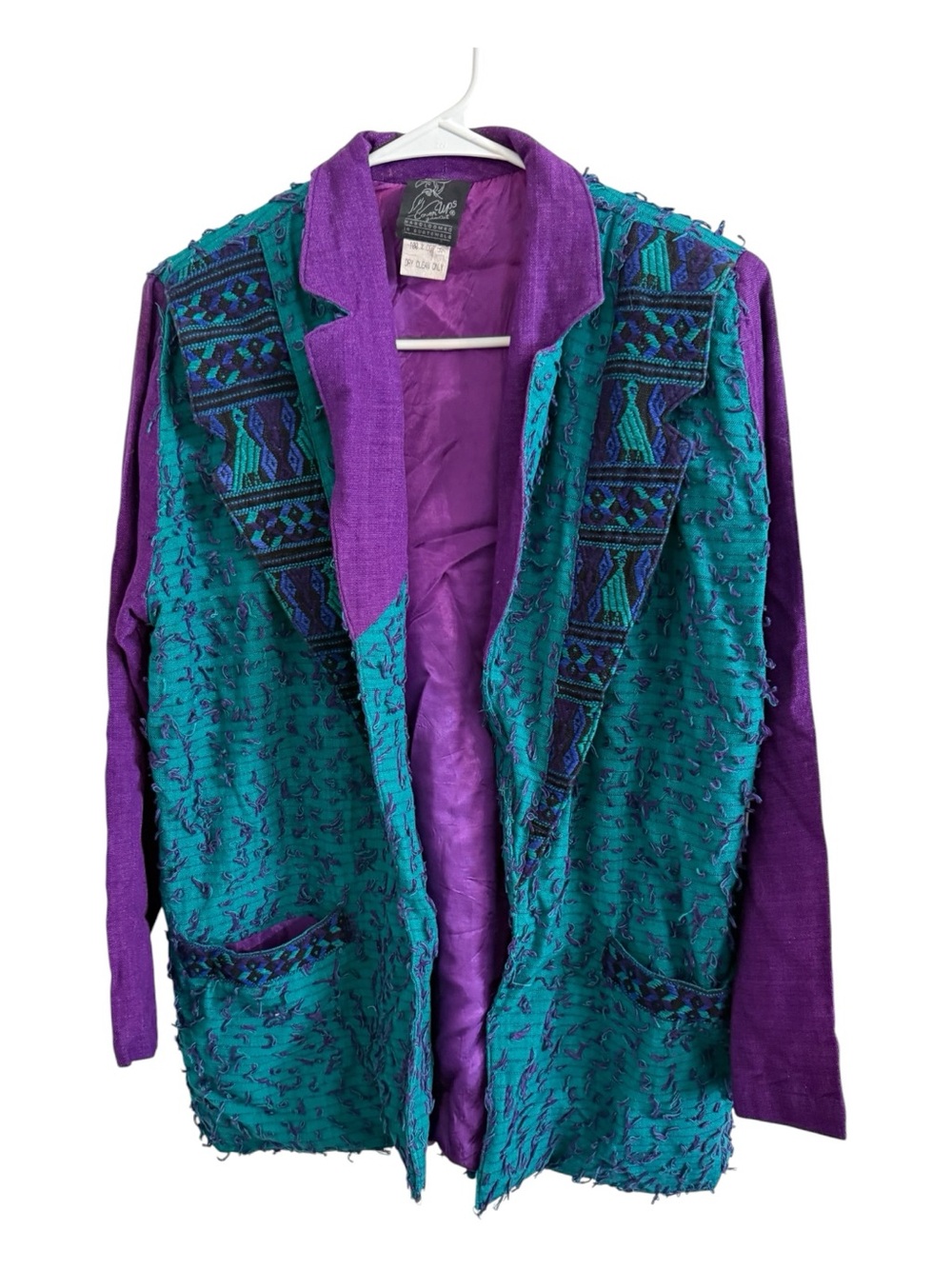 Vintage Color Me Cotton Handloomed Jacket Purple Green Open Front Textured